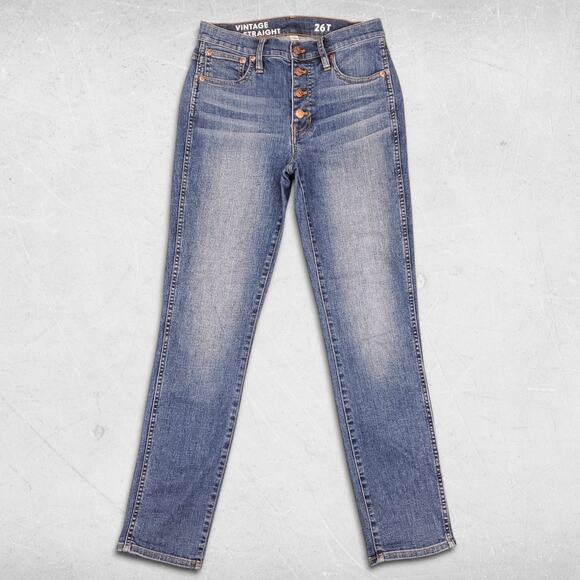 J.Crew Vintage Slim Straight Jeans Womens 26T Blue Med Wash Exposed Button Fly - Picture 1 of 12